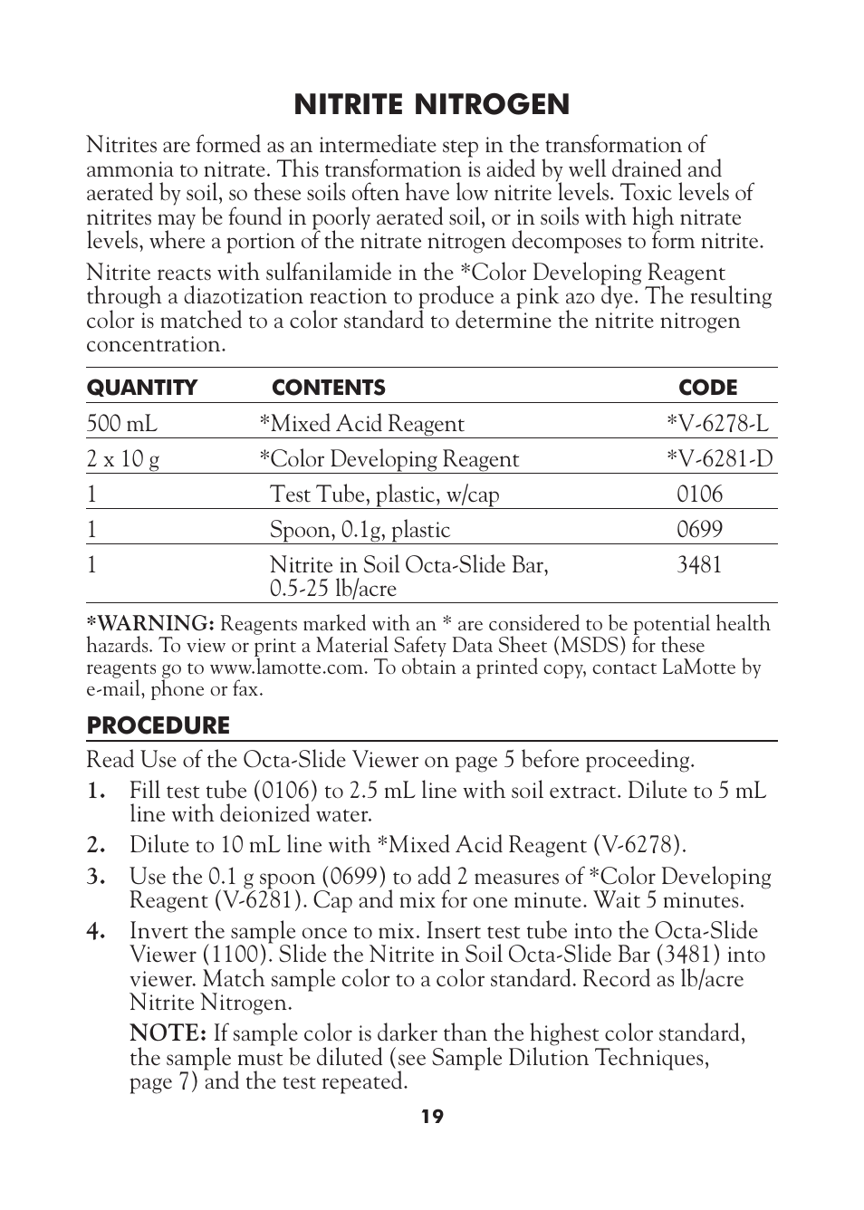 Nitrite nitrogen | LaMotte AST Series Professional Soil Test Outfits User Manual | Page 19 / 40