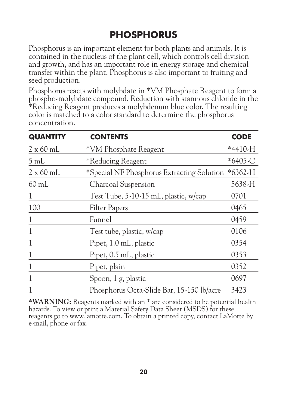 Phosphorus | LaMotte AST Series Professional Soil Test Outfits User Manual | Page 20 / 40