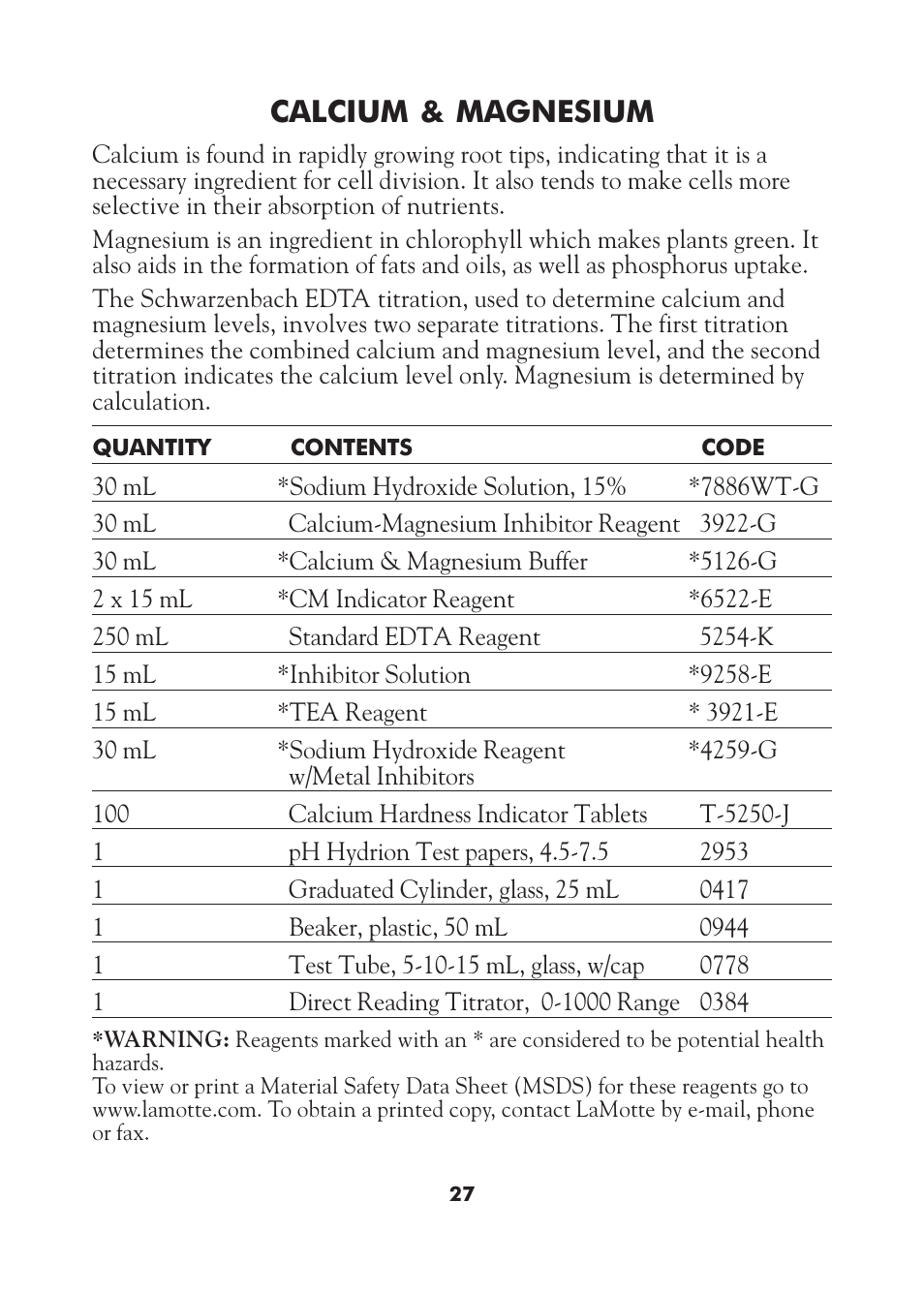 Calcium & magnesium | LaMotte AST Series Professional Soil Test Outfits User Manual | Page 27 / 40