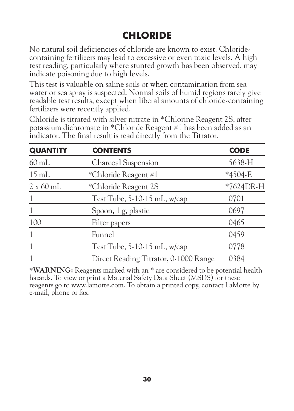 Chloride | LaMotte AST Series Professional Soil Test Outfits User Manual | Page 30 / 40