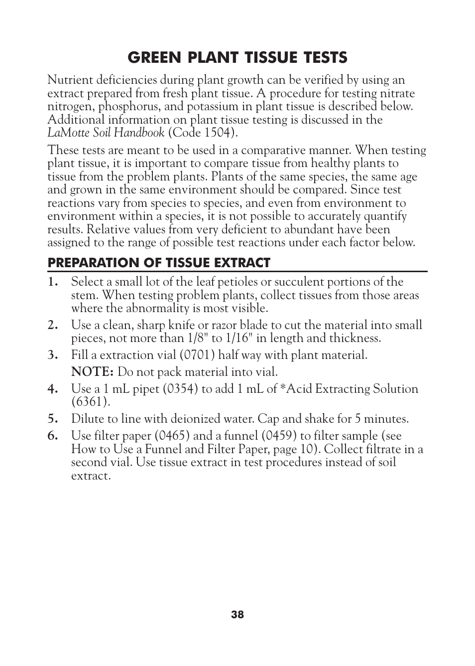 Green plant tissue tests | LaMotte AST Series Professional Soil Test Outfits User Manual | Page 38 / 40