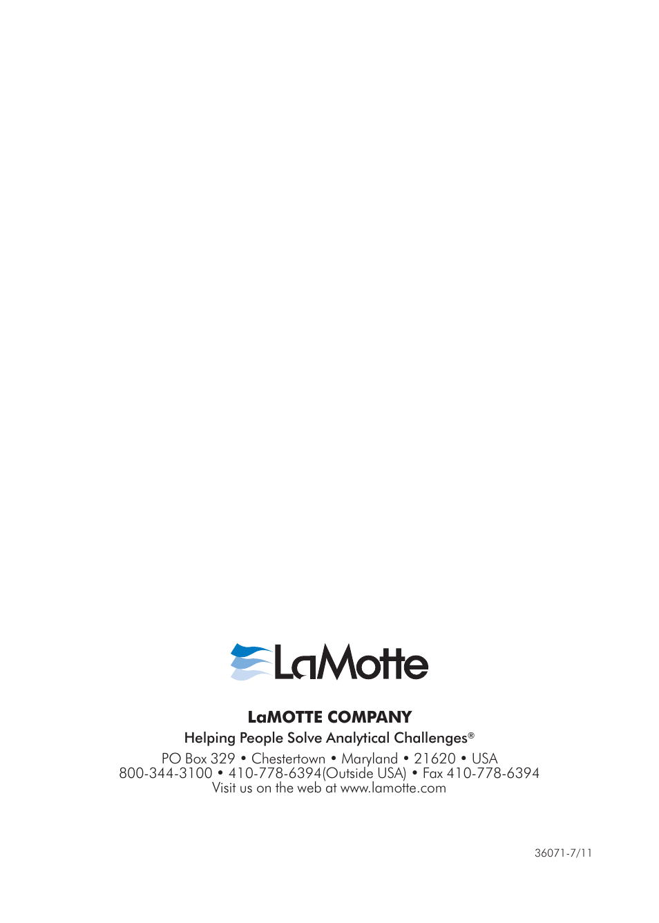 Lamotte company | LaMotte AST Series Professional Soil Test Outfits User Manual | Page 40 / 40