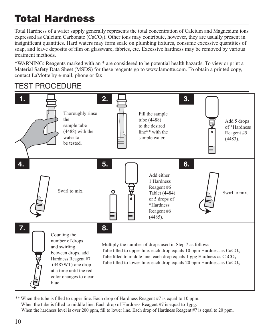 Total hardness, Test procedure | LaMotte AT Visual Series Water Softener Demo Kit User Manual | Page 10 / 24