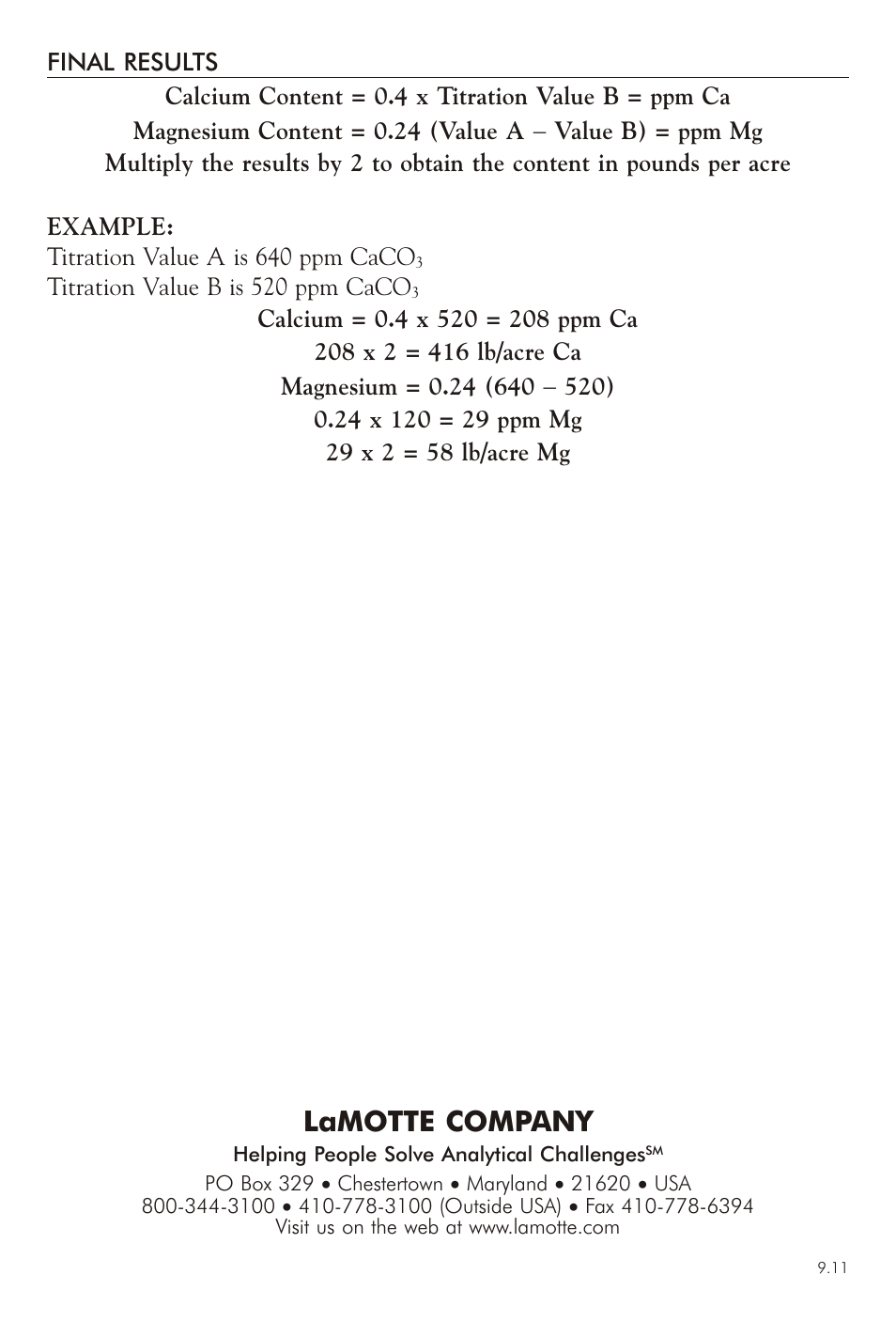 Lamotte com pany | LaMotte TL-2 Turf Lab Soil Test Kit User Manual | Page 8 / 8