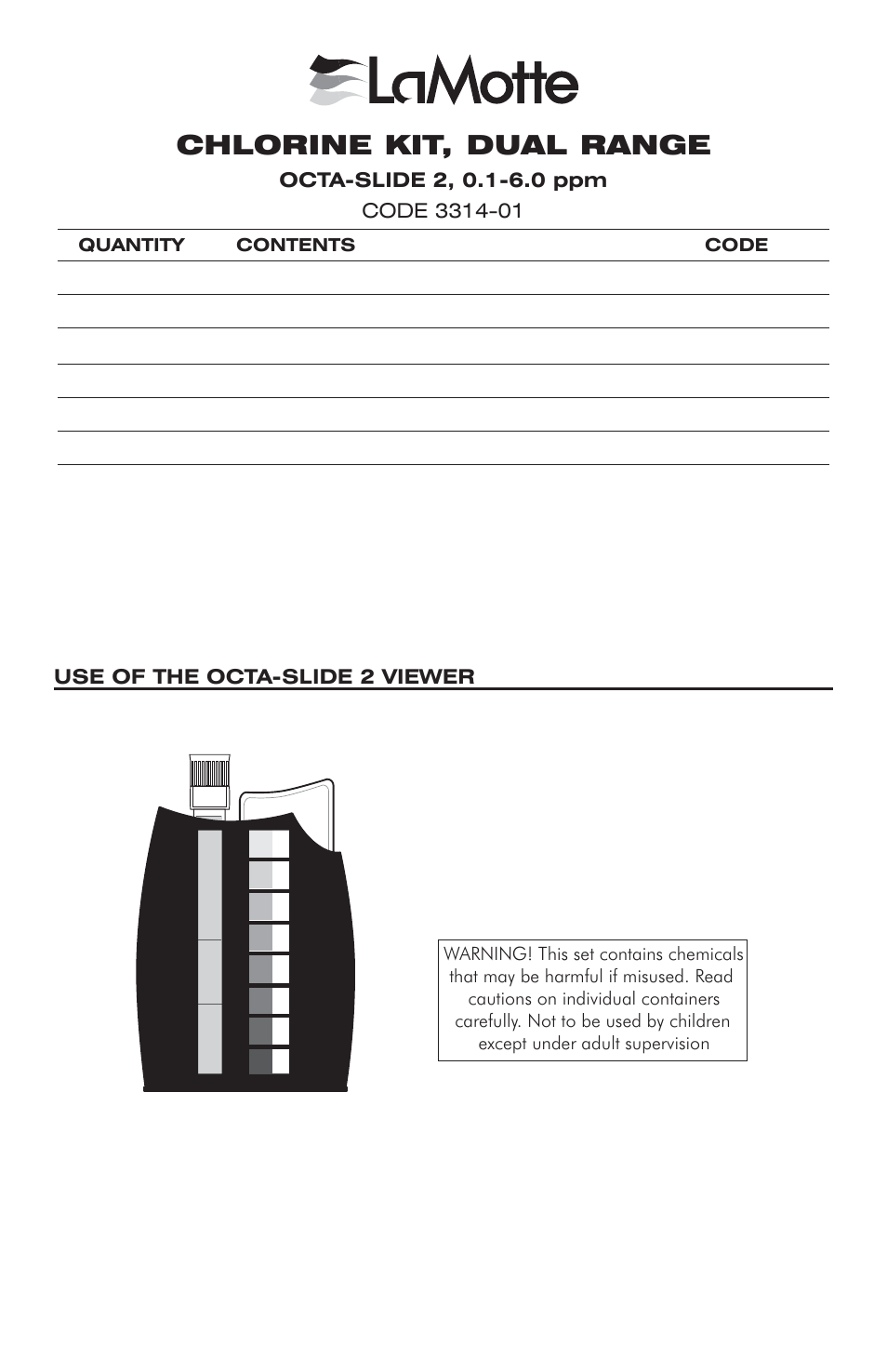 LaMotte CHLORINE KIT, DUAL RANGE SL-16 User Manual | 2 pages