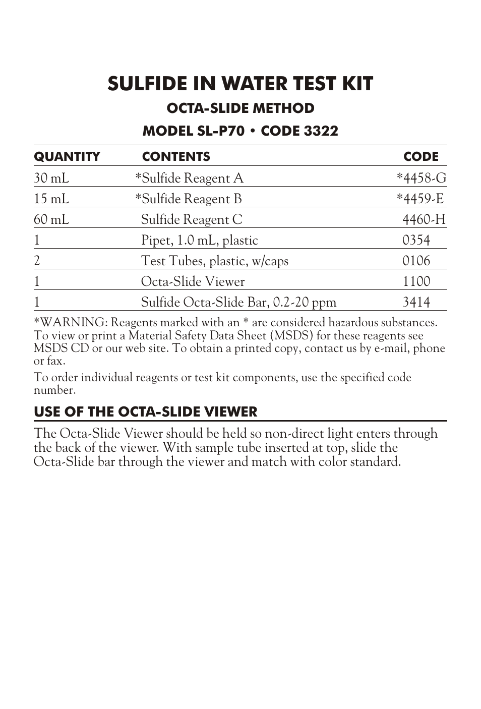 Sul fide in wa ter test kit | LaMotte SULFIDE IN WATER TEST KIT SL-P70 User Manual | Page 3 / 4