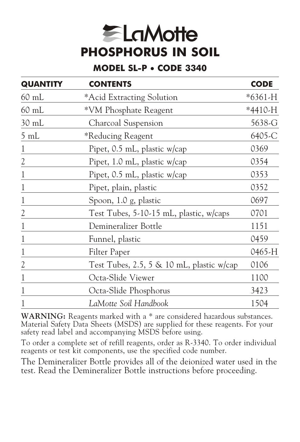 LaMotte PHOSPHORUS IN SOIL SL-P User Manual | 4 pages
