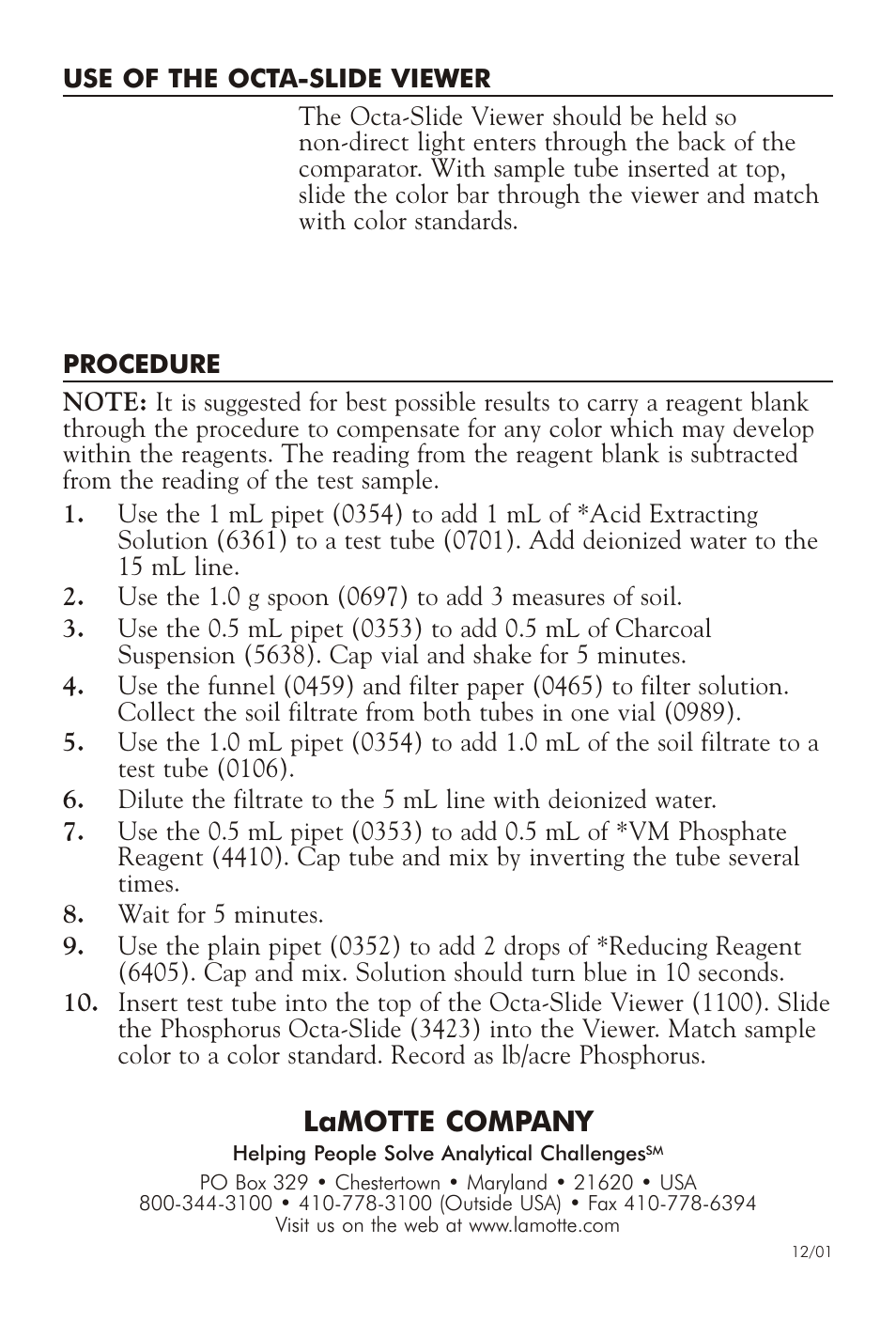 Lamotte com pany | LaMotte PHOSPHORUS IN SOIL SL-P User Manual | Page 4 / 4
