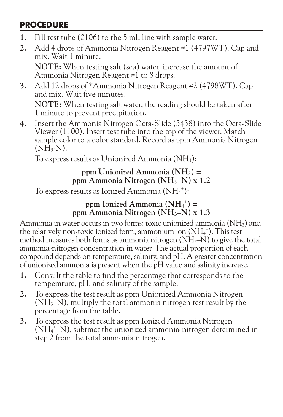 LaMotte AMMONIA NITROGEN TEST KIT SL-NH User Manual | Page 2 / 4