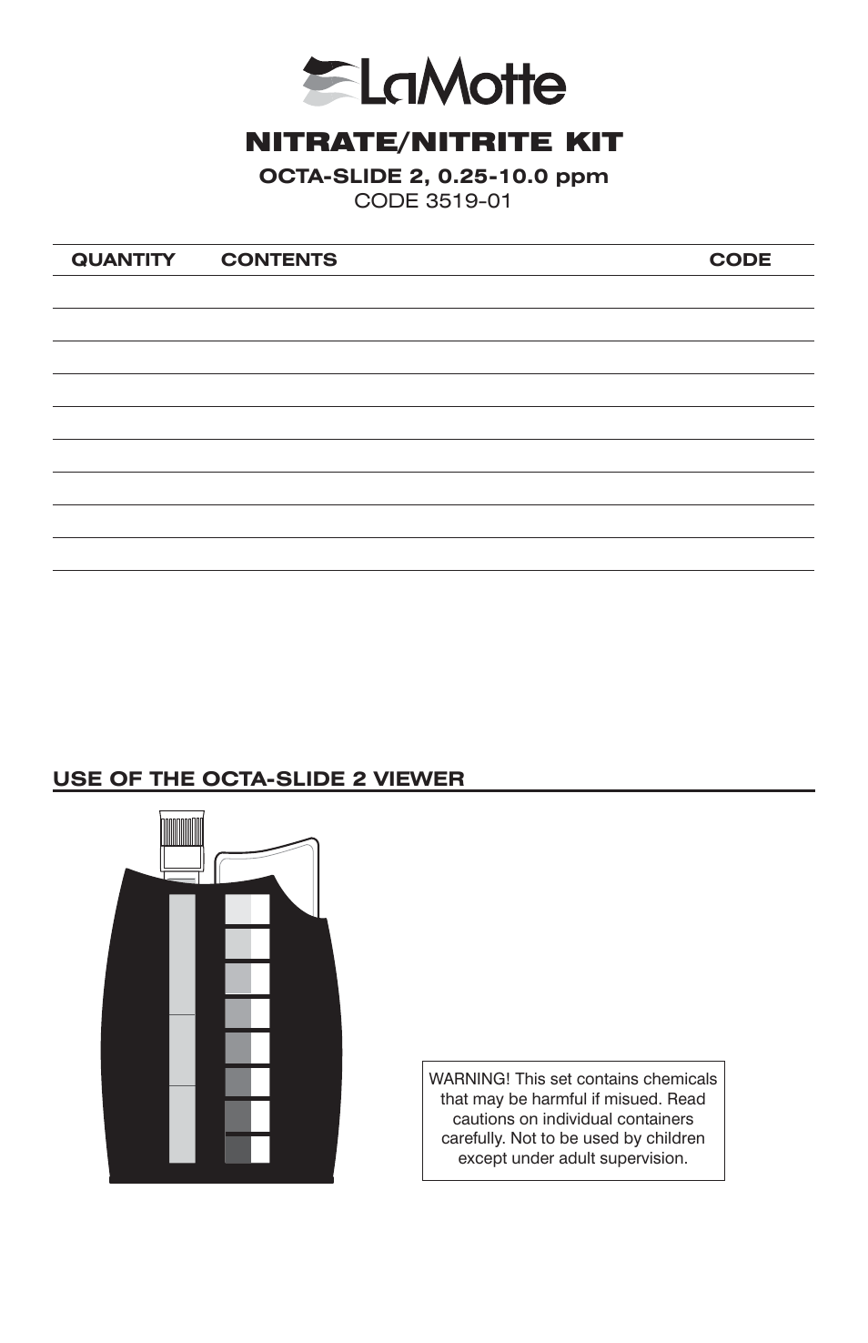 LaMotte NITRATE/NITRITE KIT User Manual | 2 pages