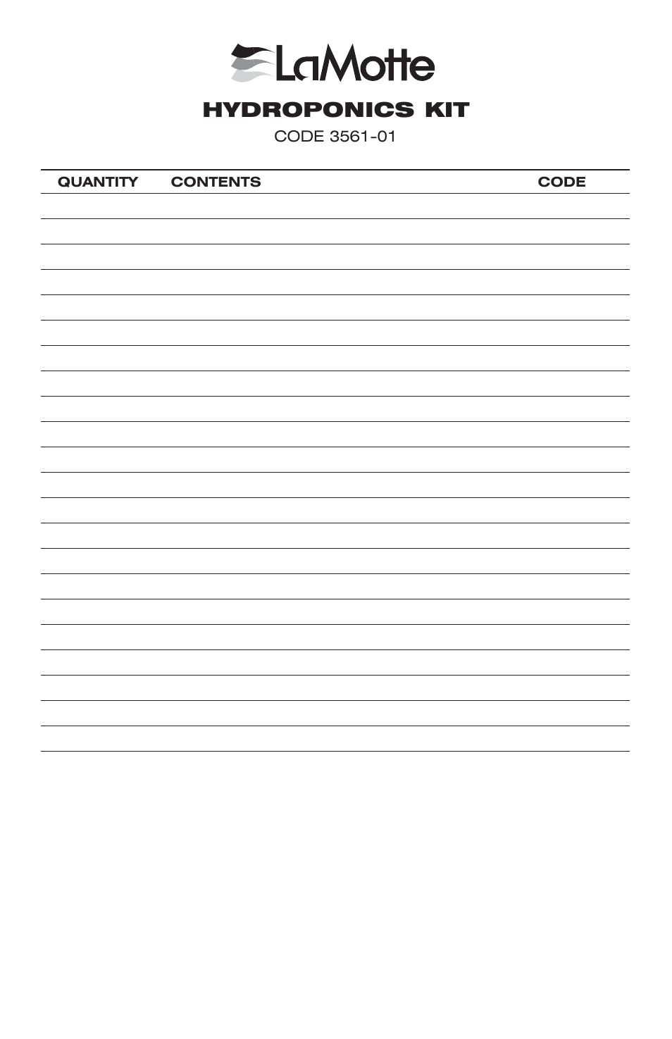 LaMotte HYDROPONICS KIT 3561-01 User Manual | 4 pages
