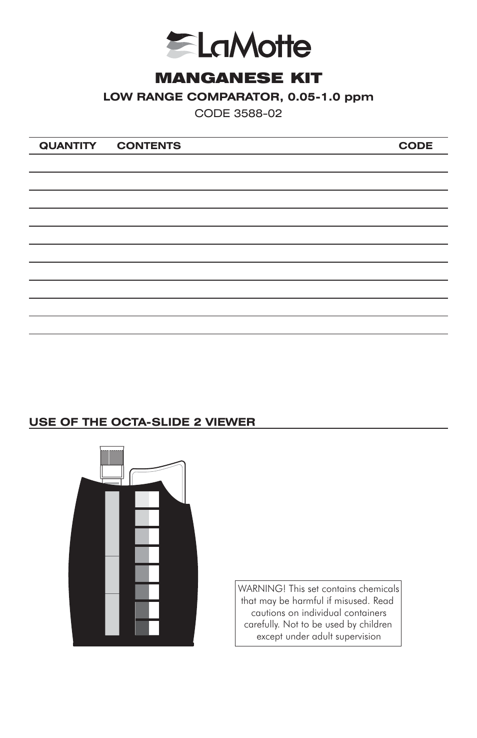 LaMotte MANGANESE KIT User Manual | 2 pages