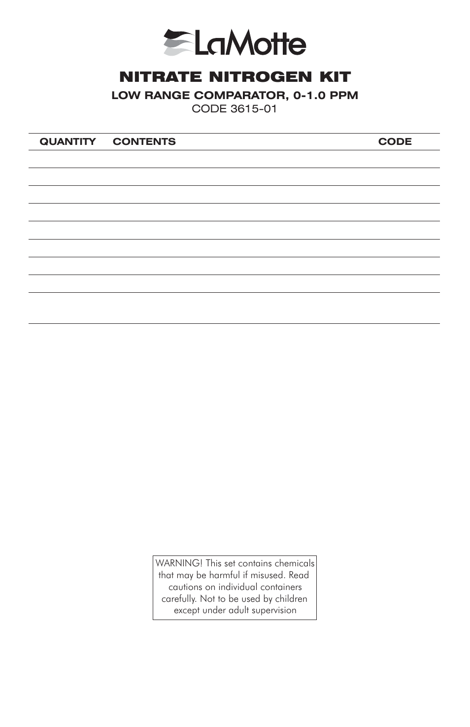 LaMotte NITRATE NITROGEN KIT User Manual | 4 pages