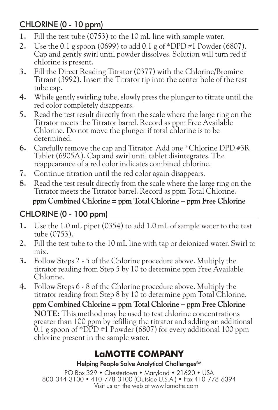 Lamotte com pany | LaMotte BROMINE/CHLORINE TEST KIT CL-BR User Manual | Page 2 / 3