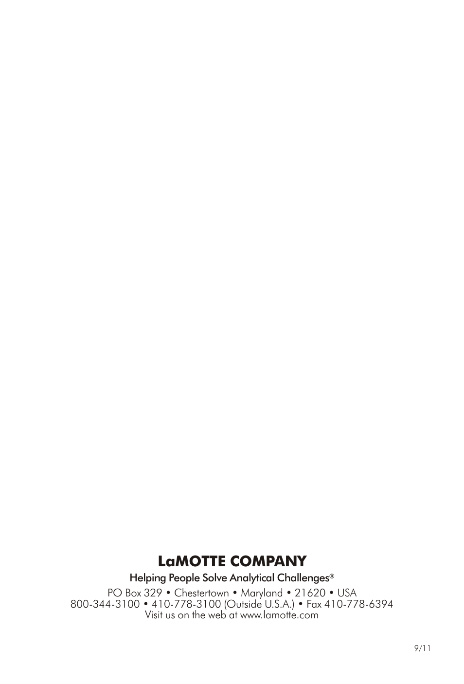 Lamotte com pany | LaMotte MOLYBDENUM TEST KIT MO-DC User Manual | Page 4 / 4