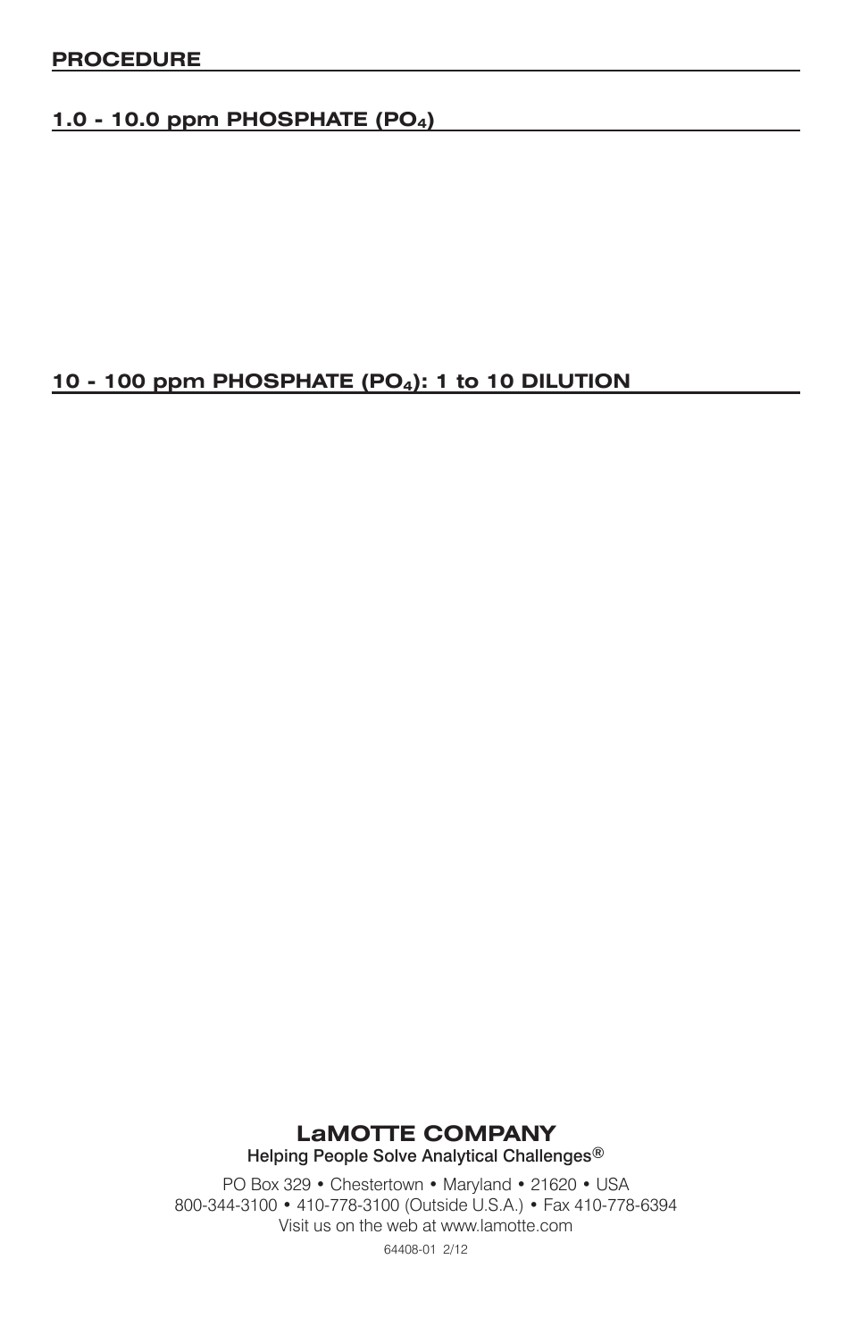 LaMotte PHOSPHATE KIT OCTA-SLIDE 2, 1-10 ppm User Manual | Page 2 / 2