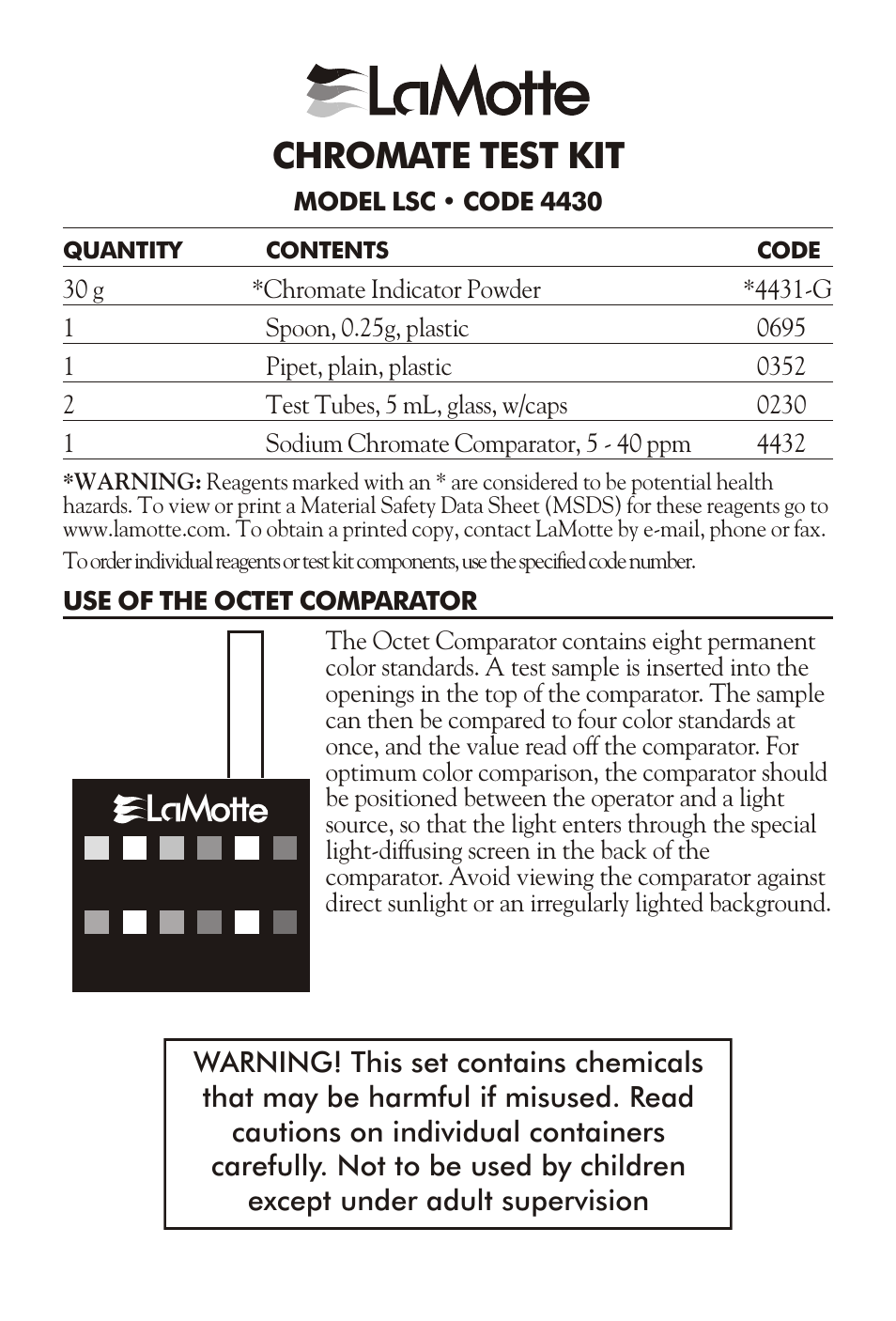 LaMotte CHROMATE TEST KIT LSC User Manual | 2 pages