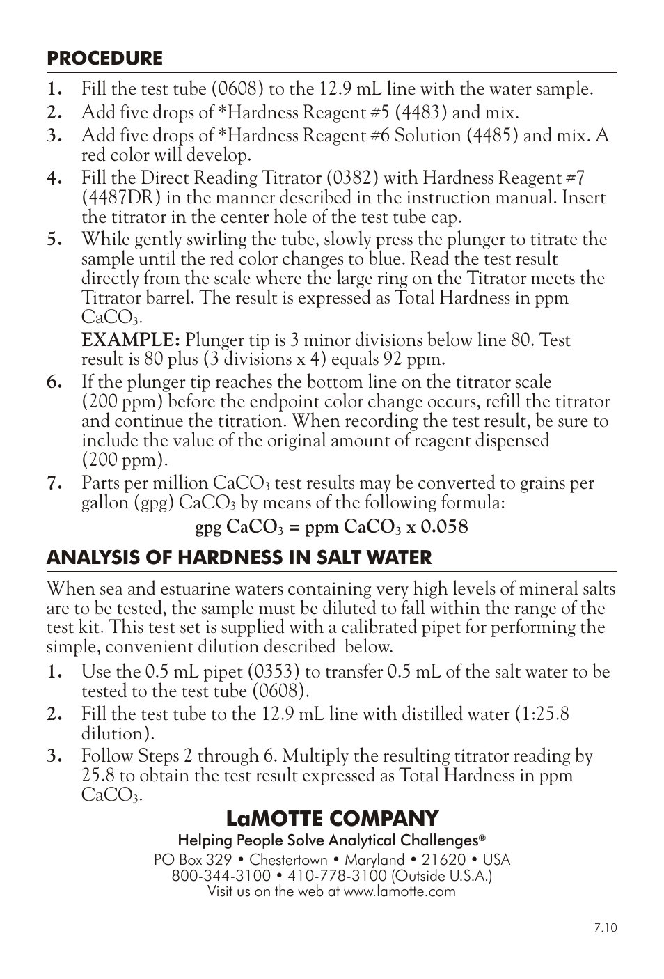 Lamotte com pany | LaMotte TOTAL HARD NESS TEST KIT PHT-DR-LI User Manual | Page 2 / 2