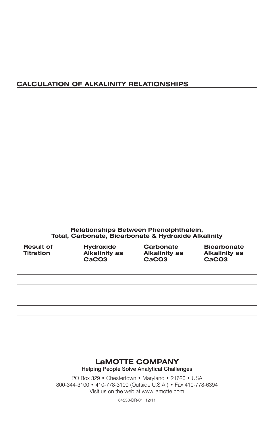 LaMotte ALKALINITY P&T KIT User Manual | Page 2 / 2