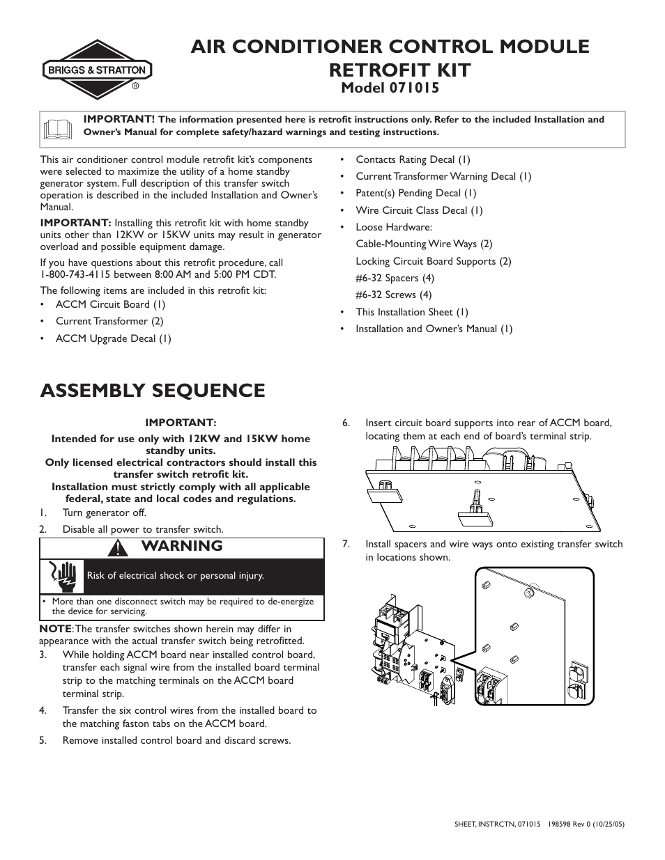 Briggs & Stratton 071015 User Manual | 2 pages