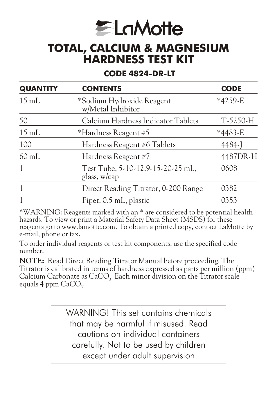 LaMotte HARDNESS TEST KIT 4824-DR-LT User Manual | 4 pages