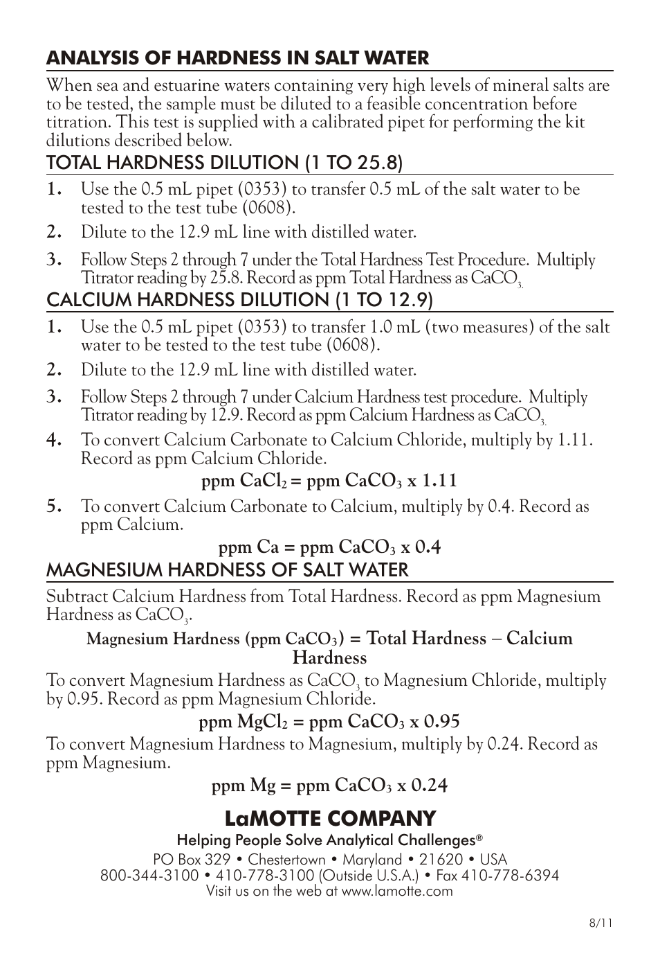 Lamotte com pany | LaMotte HARDNESS TEST KIT 4824-DR-LT User Manual | Page 4 / 4