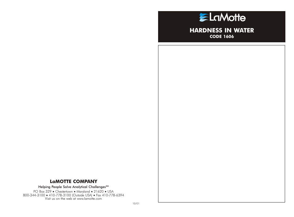 LaMotte HARDNESS IN WATER 1606 User Manual | 6 pages