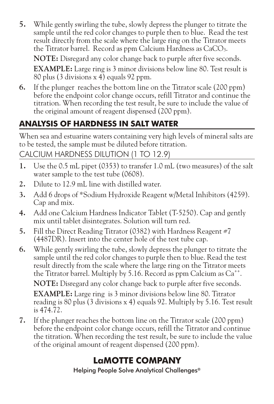 Lamotte com pany | LaMotte CALCIUM HARDNESS FOR FRESH OR SALT WATER CA-DR User Manual | Page 2 / 3