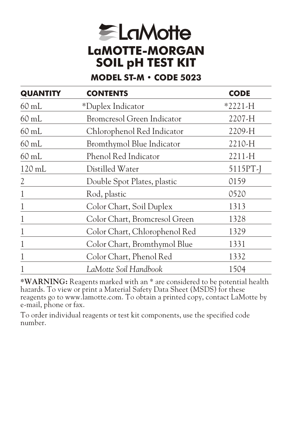 LaMotte MORGAN SOIL pH TEST KIT ST-M User Manual | 4 pages