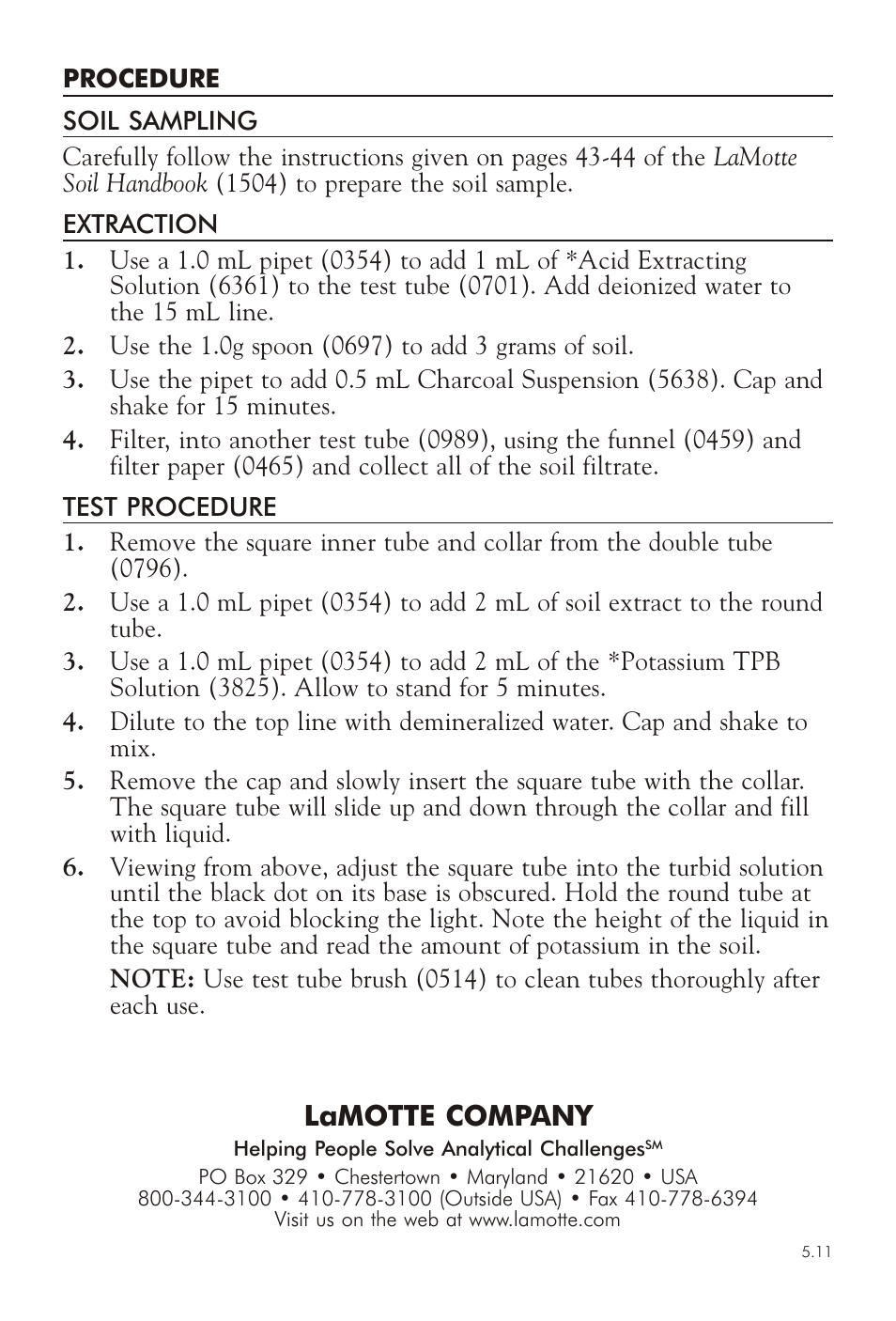 Lamotte com pany | LaMotte POTASSIUM IN SOIL TEST KIT TTK User Manual | Page 2 / 2