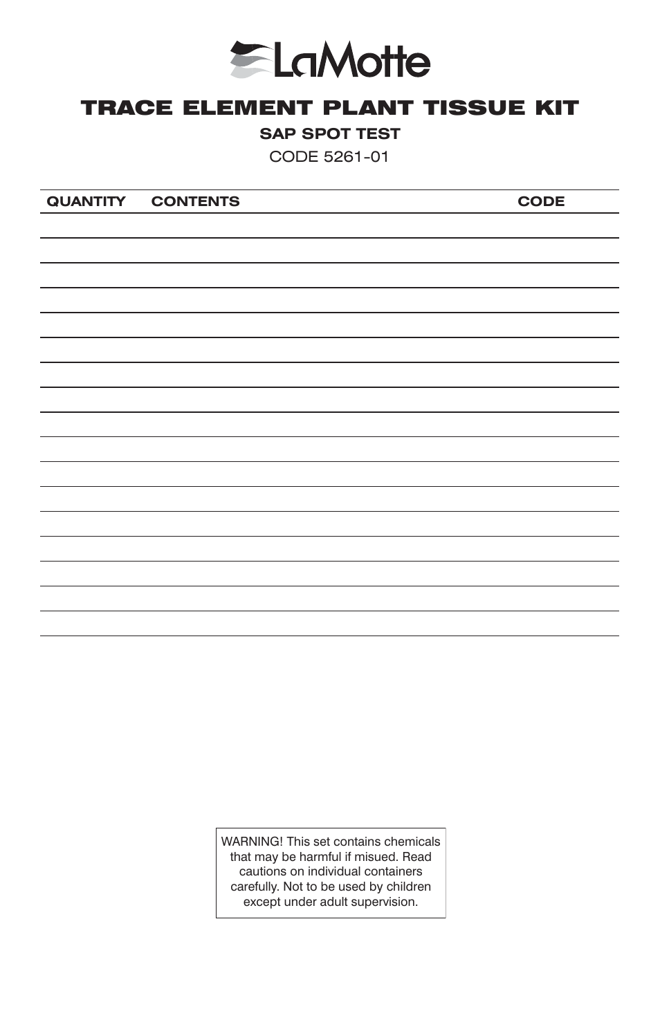 LaMotte TRACE ELEMENT PLANT TISSUE KIT SAP SPOT TEST User Manual | 4 pages