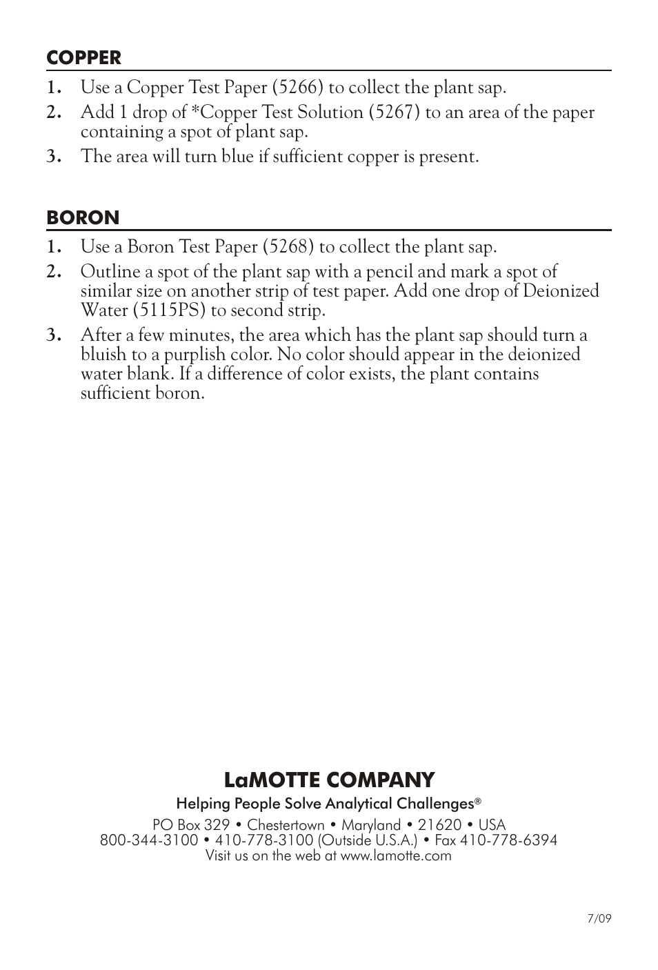 Lamotte com pany | LaMotte TRACE ELEMENT PLANT TISSUE TESTS PT-04 User Manual | Page 4 / 4