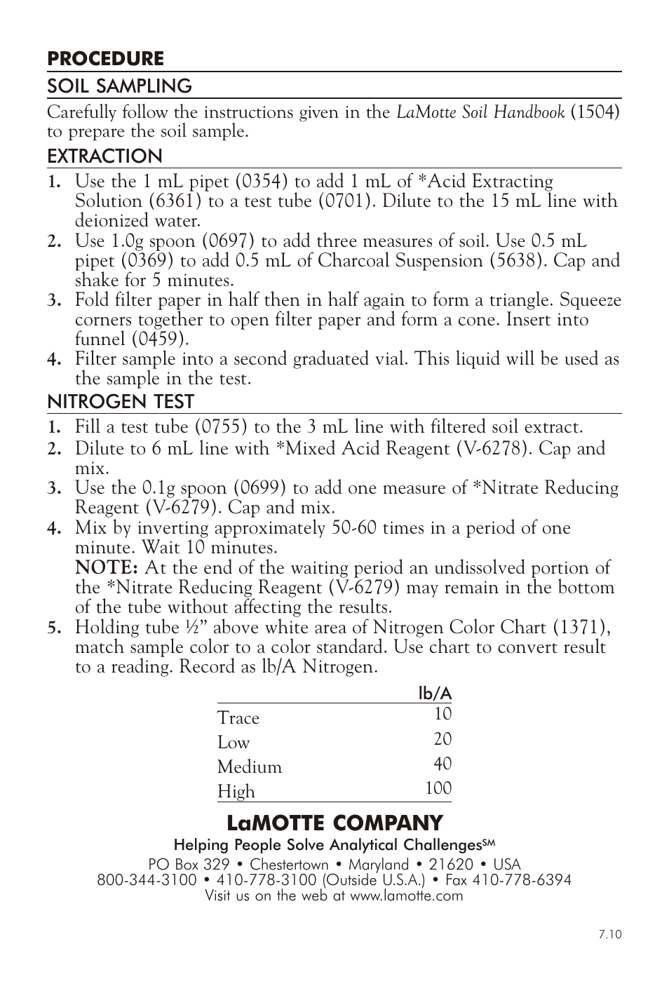 Lamotte com pany | LaMotte NITROGEN IN SOIL TEST KIT User Manual | Page 2 / 2