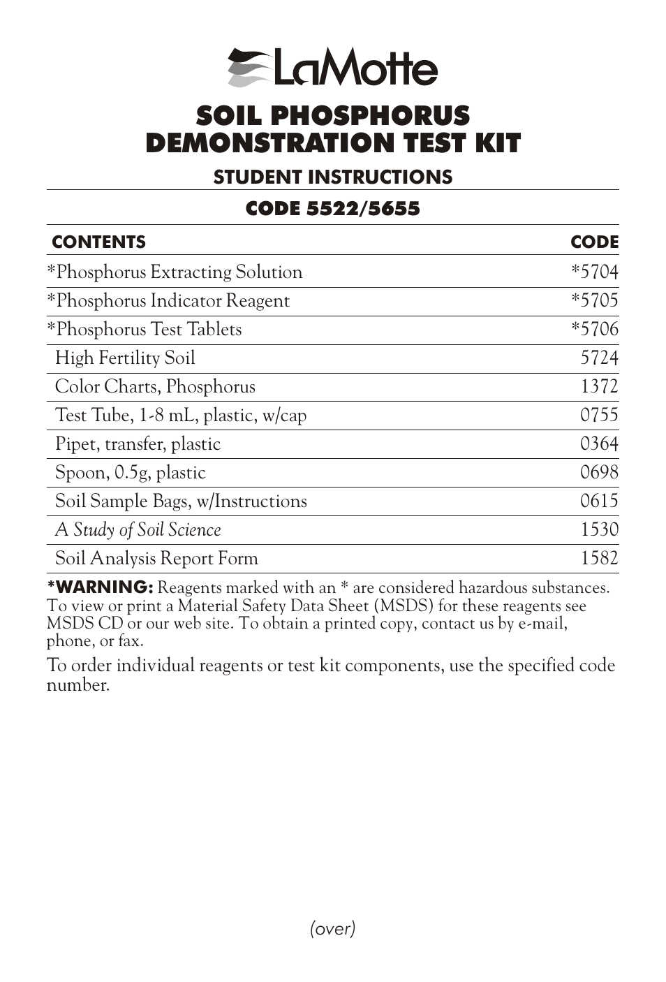 LaMotte SOIL PHOSPHORUS DEMONSTRA TION TEST KIT User Manual | 2 pages