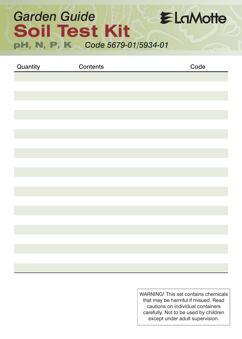 LaMotte Soil Test Kit 5679 User Manual | 8 pages