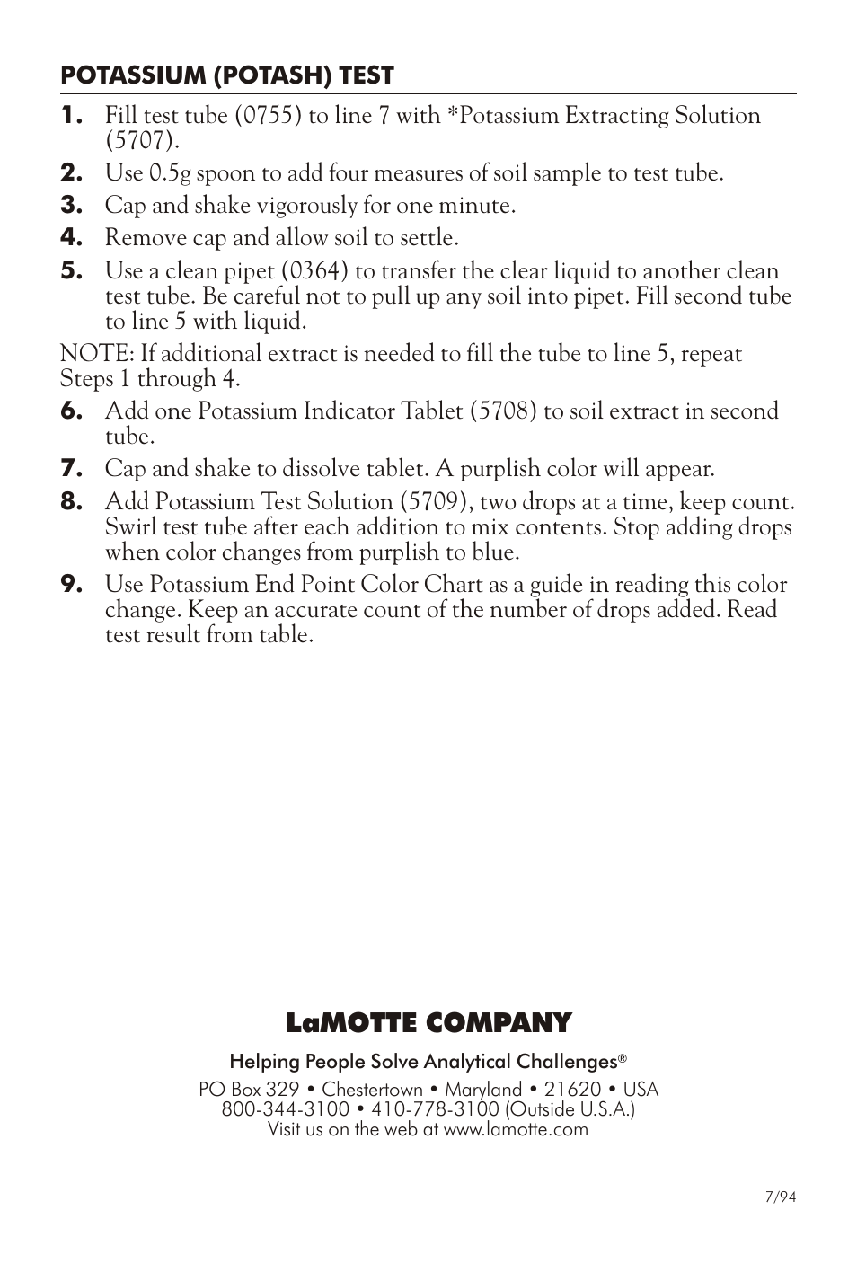 Lamotte com pany | LaMotte Soil Test Kit 5679 User Manual | Page 5 / 5