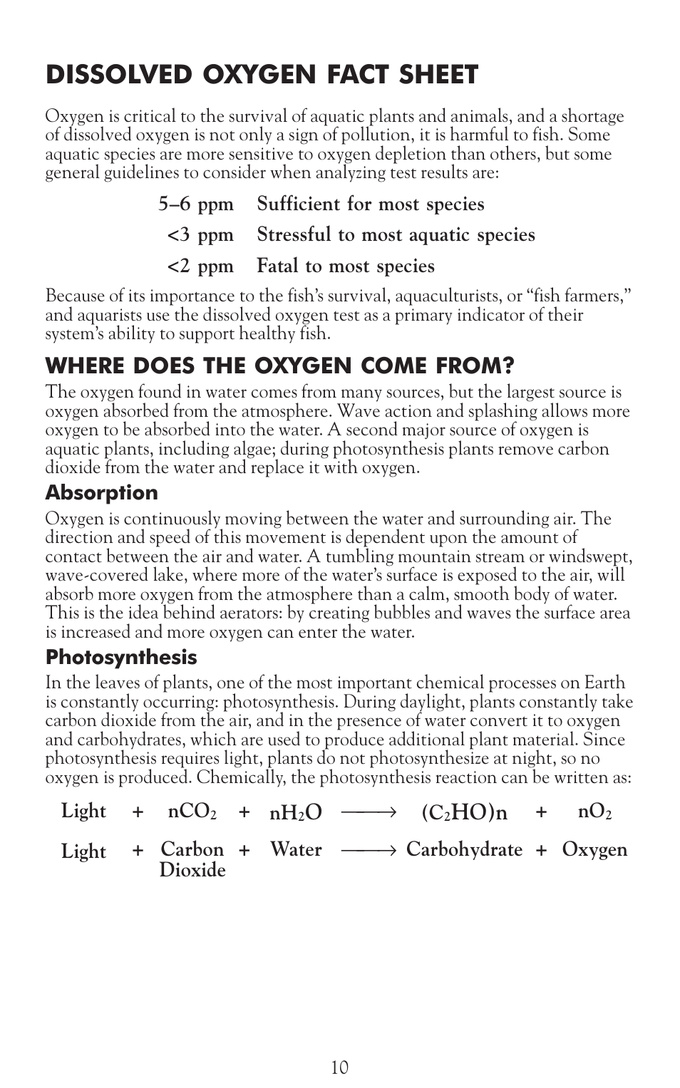 Dissolved oxygen fact sheet | LaMotte Dissolved Oxygen Water Quality User Manual | Page 12 / 24