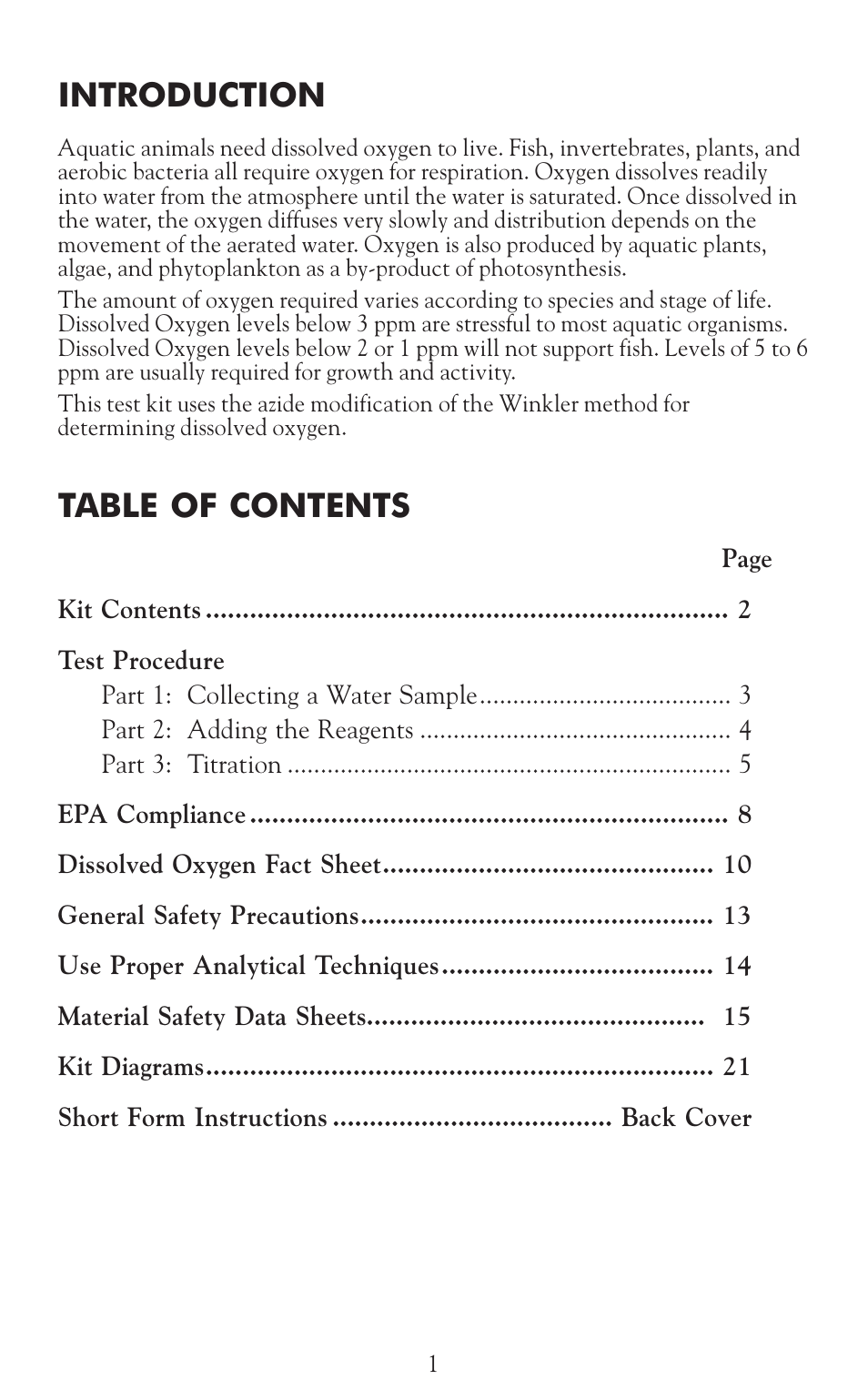 LaMotte Dissolved Oxygen Water Quality User Manual | Page 3 / 24