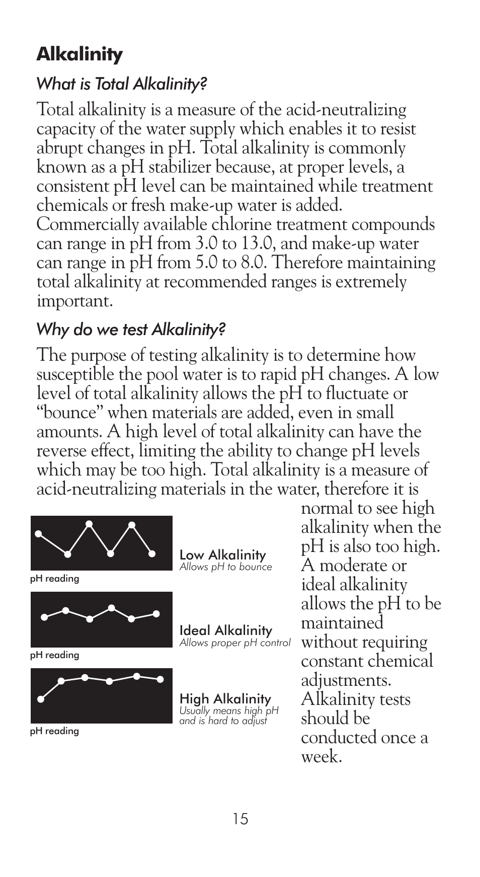 Alkalinity, What is total alkalinity, Why do we test alkalinity | LaMotte Pool Manager Water Quality Handbook User Manual | Page 17 / 56