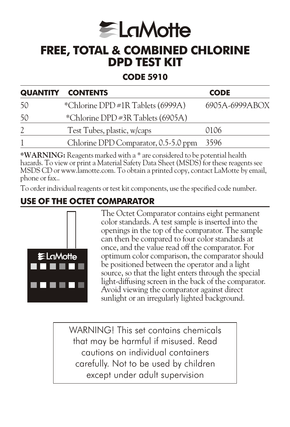 LaMotte DPD TEST KIT 5910 User Manual | 4 pages