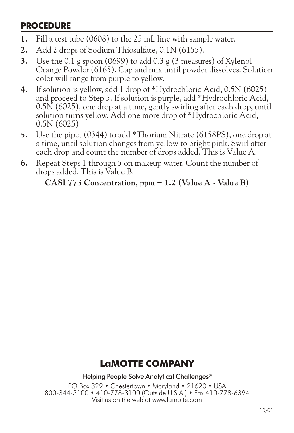 Lamotte com pany | LaMotte BL-5 TEST KIT FOR CASI 773 User Manual | Page 2 / 4