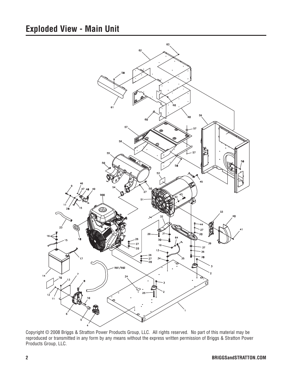 Exploded view - main unit | Briggs & Stratton 040228-1 User Manual | Page 2 / 7