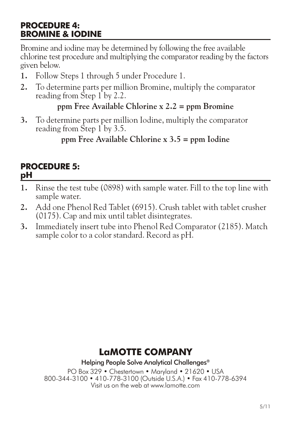 Lamotte com pany | LaMotte CHLORINE - pH TEST KIT LP-8 User Manual | Page 4 / 4