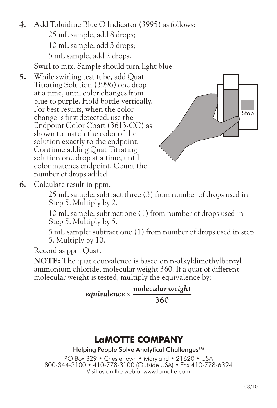 Lamotte com pany | LaMotte QUAT TEST KIT QAC2-DC User Manual | Page 2 / 2