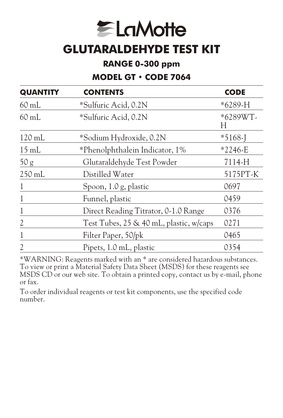 Glutaraldehyde test kit | LaMotte GLUTARALDEHYDE TEST KIT GT User Manual | Page 3 / 4