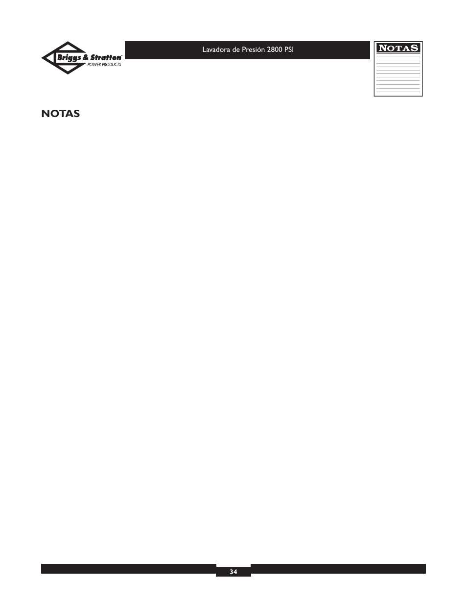 Notas | Briggs & Stratton Elite 01937 User Manual | Page 34 / 36