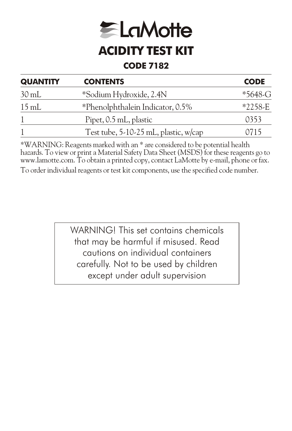 LaMotte ACIDITY TEST KIT User Manual | 2 pages