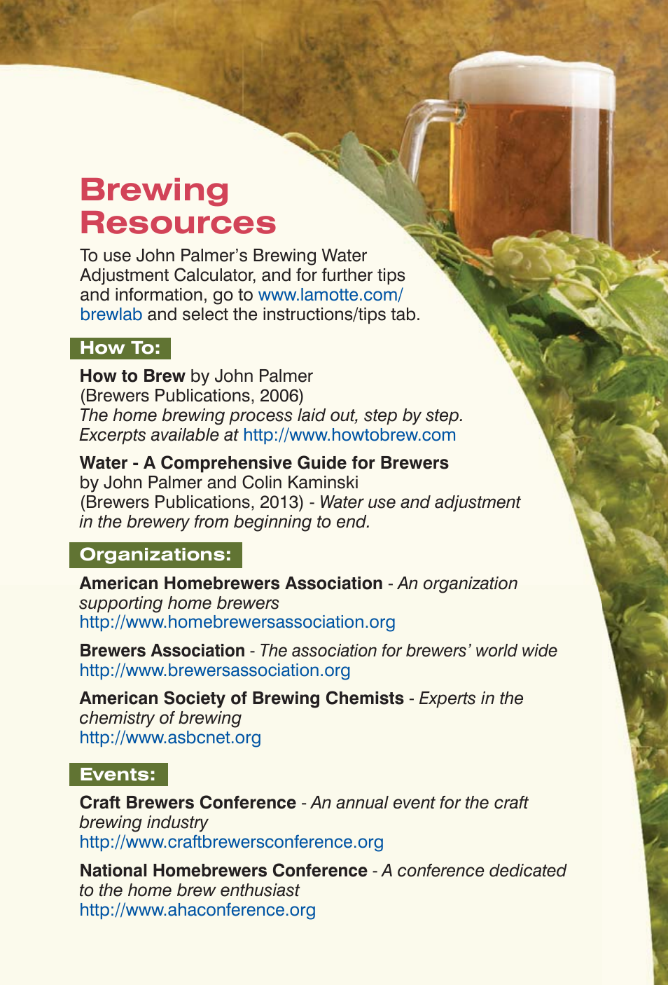 Brewing resources | LaMotte Water Analysis Kit for Home Brewers User Manual | Page 12 / 12