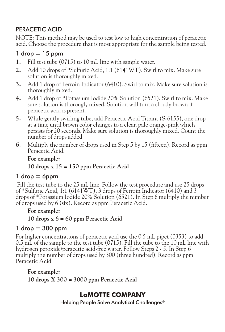 LaMotte PERACETIC ACID TEST KIT User Manual | Page 2 / 3