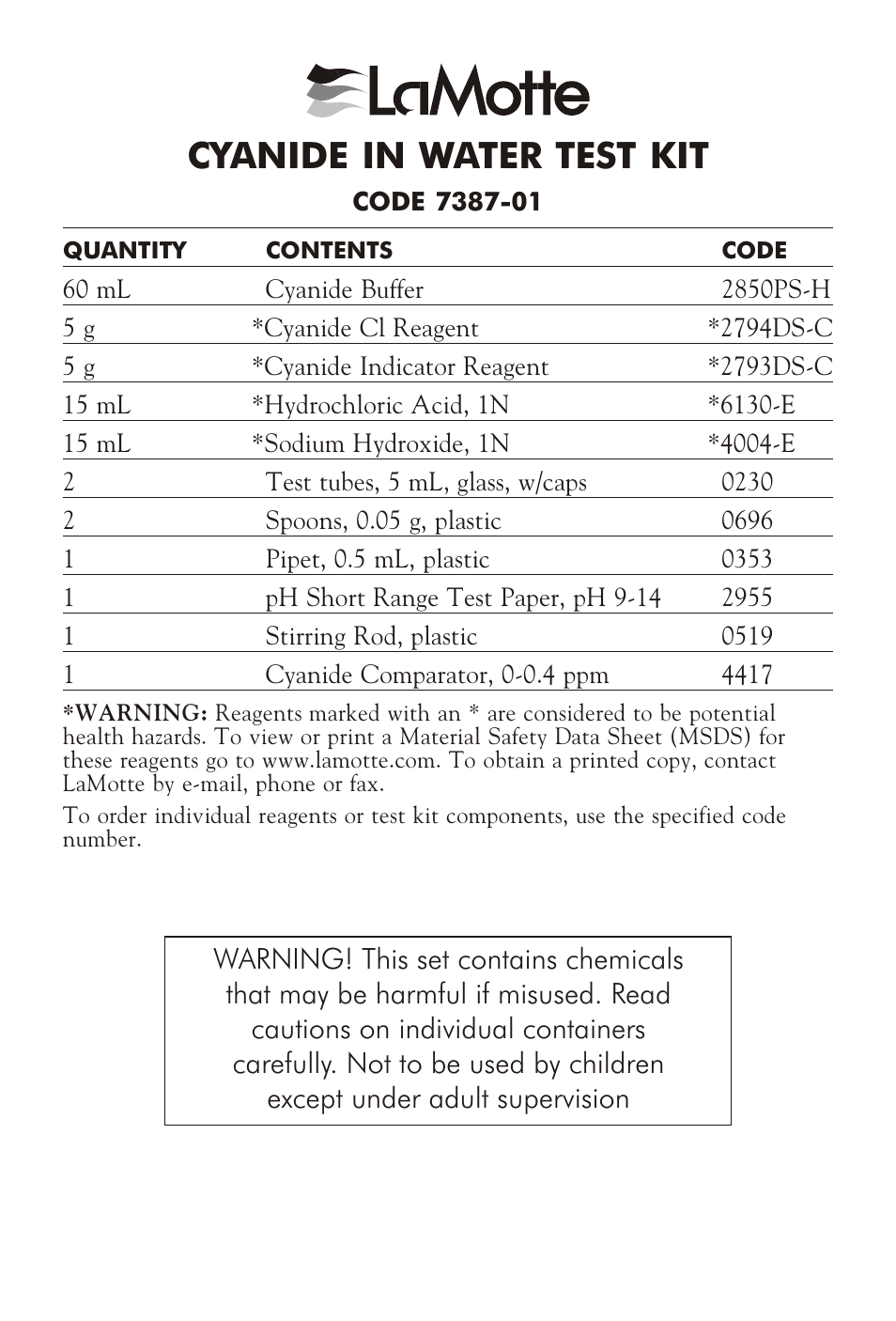 LaMotte CYANIDE IN WATER TEST KIT User Manual | 2 pages